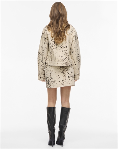 Vila - VISanora RW Print Denim Short Nederdel - Birch/Slate Black